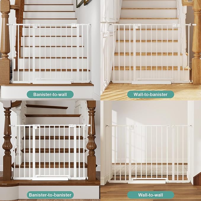 29.7-46" Baby Gate for Stairs with Banister Adapter Y-Spindle Rods, 30.5" Tall, Easy-Install Pressure Mounted Baby Gate for Doorways, Auto-Close Dog Gate Indoor for Child and Pets