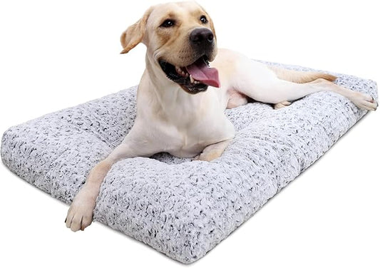 KSIIA Washable Dog Bed Deluxe Plush Dog Crate Pad Comfy Pet Bed Non-Slip Kennel Pad for Extra Large Dogs, 44" x 32", Grey