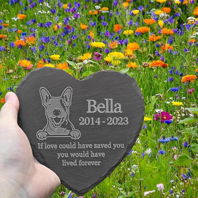 Personalized Dog Memorial Stone Pet Memorial Gifts for Loss of Dog Engraved Heart Plaque Garden Grave Decors for Cemetery Pet Loss Gifts with Stand (in Memory of Bull Terrier)