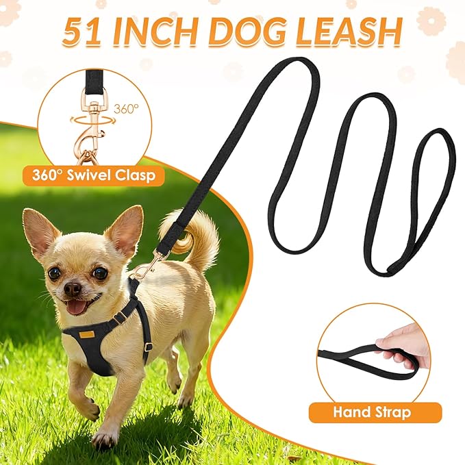 SlowTon Dog Harness Small Sized Dog - Soft XXS Dog Harness and Leash Set No Pull No Chock, Adjustable Lightweight Puppy Harness for XS Small Medium Dogs Cats (Solid Black, XS)