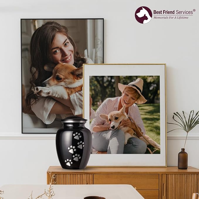 Ottillie Paws Legacy Series Pet Urn for Dogs, Handmade Aluminum Memorial Cremation Urn (X-Large - Pets up to 170 lbs, Ebony, Vertical Pewter Paws)