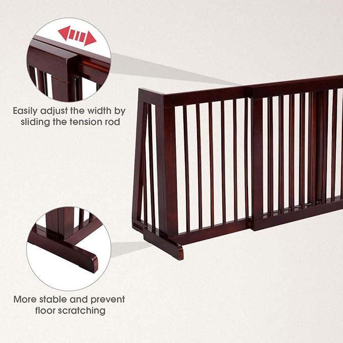 Giantex Expandable Wood Dog Gate, 28''-80'' Adjustable Freestanding Safety Gate, Step Over Fence for Small to Medium Sized Pets, Indoor House Doorway Stairs Extra Wide Fence