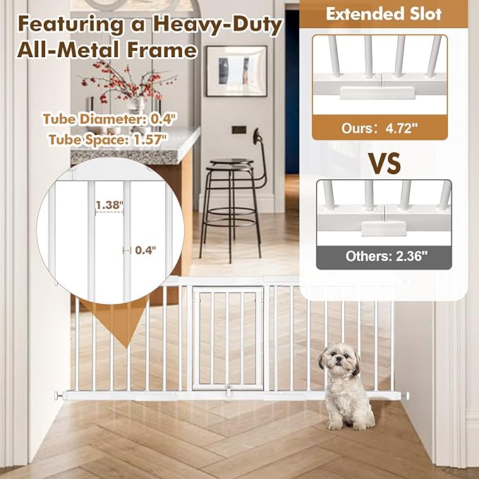 Dog Gate - 16.5" Small Pet Safety Gates,Easy to Step Over, 13.77"-41.3" Adjustable Extra Wide, Pressure Mounted Metal Doggy Gtae for Indoor,Kitchen