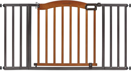 Summer Infant Anywhere Decorative Walk-Thru Pet and Baby Gate, 28” - 42.5” Wide, 30" Tall, Pressure Mounted, Insall In-between Rooms and Doorways, Walnut Wood with Metal Charcoal Accents