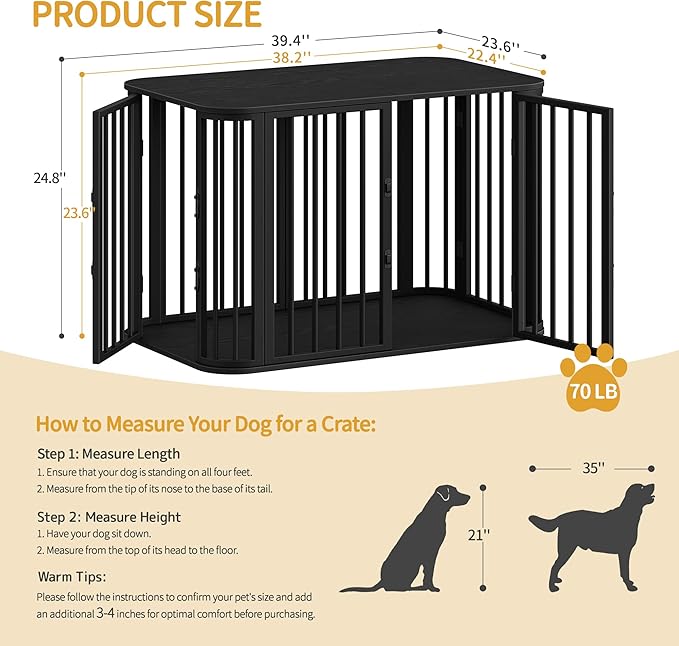 39.4'' Dog Crate Furniture, L Indoor Dog Kennel Dogs Cage, Modern Decorative Pet House for Small/Medium/Large Dogs, Anti-Chew & Anti-Escape, Kennel End Side Table TV Stand, Black DFC88704B