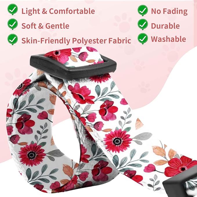 Kazazoo Dog Collar Cute and Soft Nylon Puppy Collar for Boy and Girl, Adjustable Dog Collars for Small Medium Dogs, Red Flowers-M