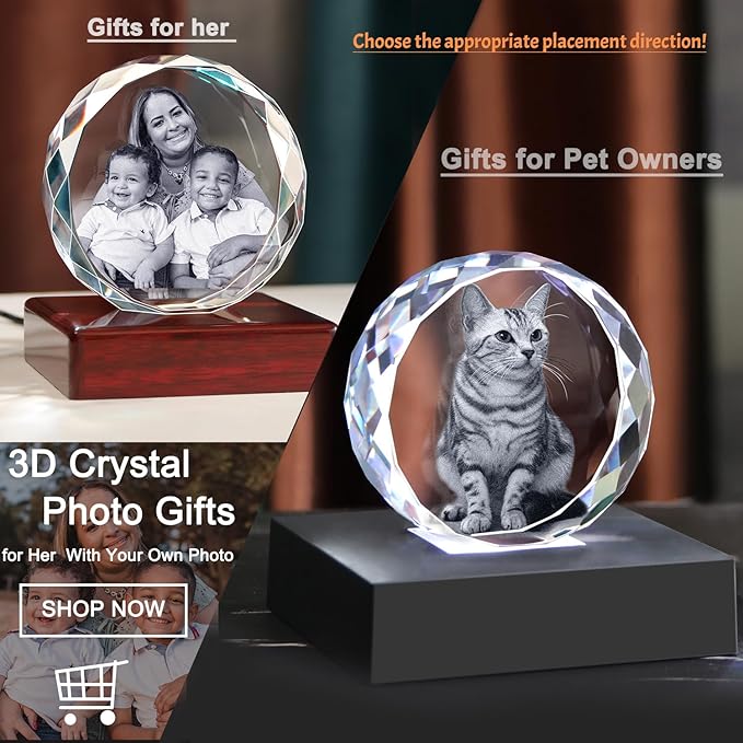 Pet Memorial Gifts for Dogs,Cats,3D Crystal Photo,Custom 3D Pictures,Dog Memorial Gift,3D Laser Etched Picture, Customized Gifts,Personalized Photo Gifts