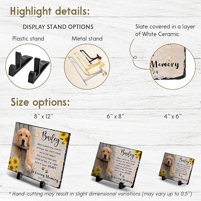 Sympathy Gifts for Loss of Loved Ones, Pets, Dogs, Cats - Custom Dog Bereavement Gift for Pet Lover with Picture - Dog Memorial Stones Garden Decor - Waterproof Markers in Loving Memory