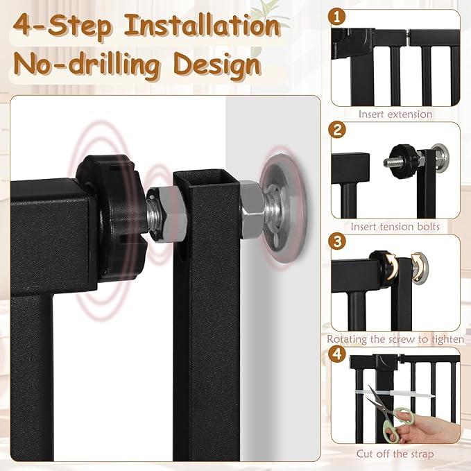 55'' Extra Tall Cat Gate, 42.9"-46.9" Wide Auto Close Tall Pet Gate for Doorways, Pressure Mounted High Dog Door Gate No Drilling Cat Fence Safety Baby Gate for Stairs, Doorways, Black