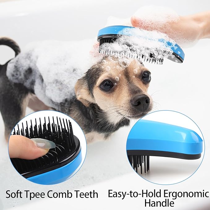 Small Dog Brush Puppy Brush for Small Dogs Soft Dog Bath Brusher Gentle Dogs Hair Remover Brushes Grooming Tool for Teddy Yorkies Maltese Shih Tzu Chihuahua Puppy Hair Brushes, Blue