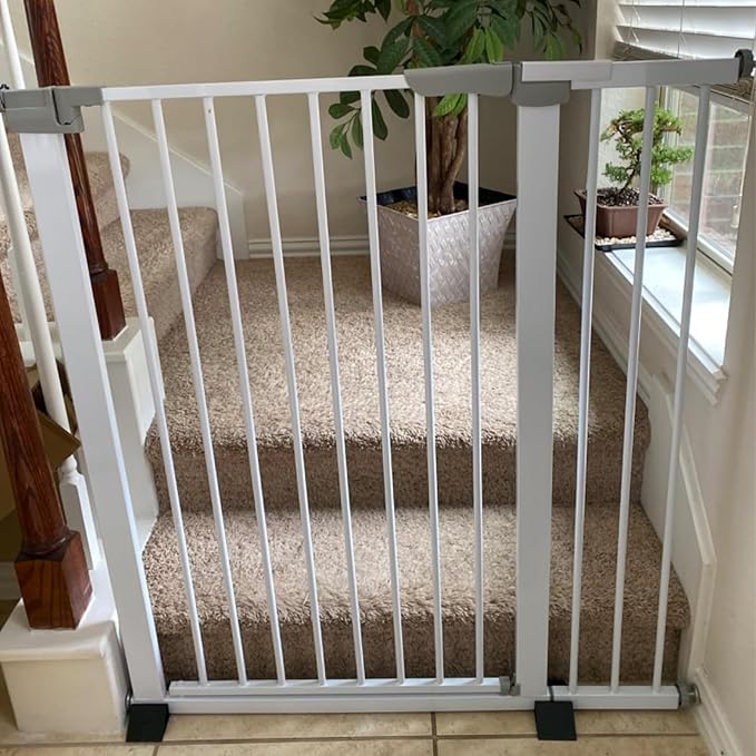 41 Inch Tall Baby Gate Auto Close Dog Gate Adjustable 29.92"-49.21" Wide Pressure Mounted Walk Through Swing Pet Gate for Doorways (White, 29.92"-49.21" Wide)