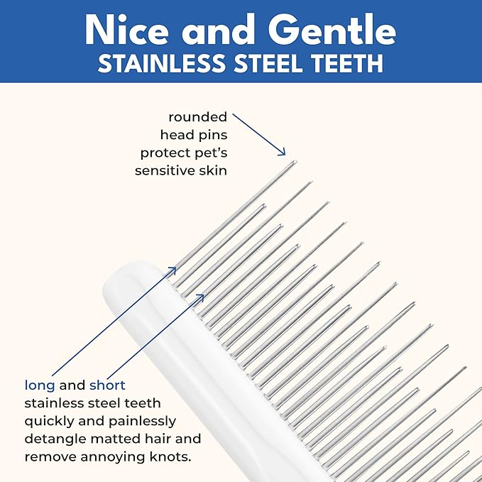 Dog and Cat Dematting Brush and Comb Set - Perfect For Grooming Long Haired Cats & Dogs - Detangle Pet's Coat & Prevent Painful Matting