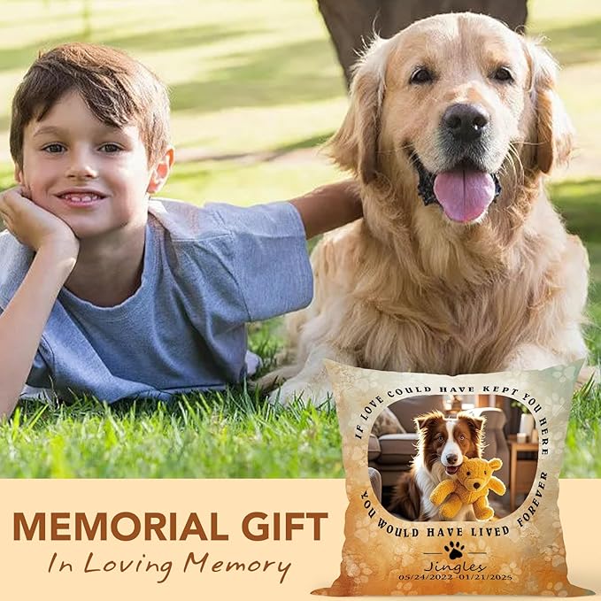 Bemaystar Personalized Pet-Memorial-Gifts for Dogs Pillow with Pet Photo, Dog Memrial Gifts for Loss of Dog, Loss of Pet Sympathy Gift Dog Cat Memorial Gifts (One Side)