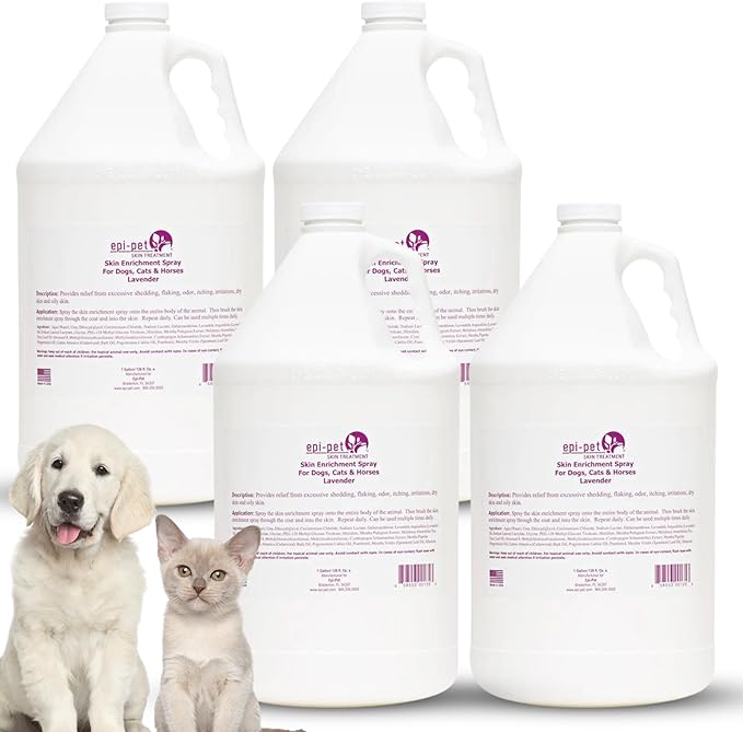Epi-Pet Veterinary Formulated Dog Hot Spot and Dog Itch Spray, Pet Skin Treatment Spray for Allergies, Deshedding and Redness, Use it as Skin and Coat Conditioner, 1 Gallon (Pack of 4), Lavender