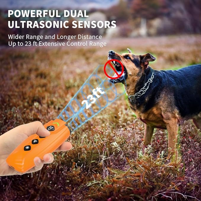 Dog Bark Deterrent Device with 3X Ultrasonic Barking Control and LED Light, Rechargeable Dog Training Tool for Indoor and Outdoor Use Behavior Correct Safe & Humane