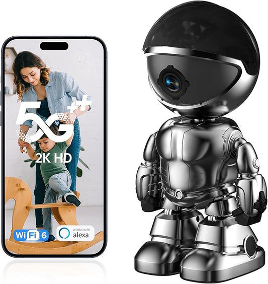 Indoor Camera 2K HD 5G/2.4Ghz WiFi Pet Robot Camera Motion Detection and Alarm,Two-Way Talk,Color Night Vision, Nanny Cam Compatible with Alexa（Black）
