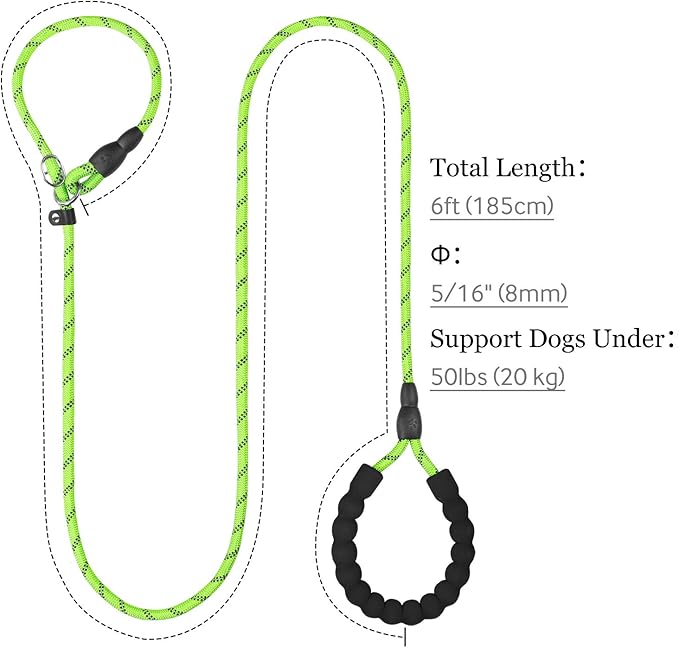 TagME Slip Leads for Dogs that Pull, 6 FT No-Pull Training Leash with Lock, Escape-Proof Design, Reflective & Padded Handle for Small Dogs, Green