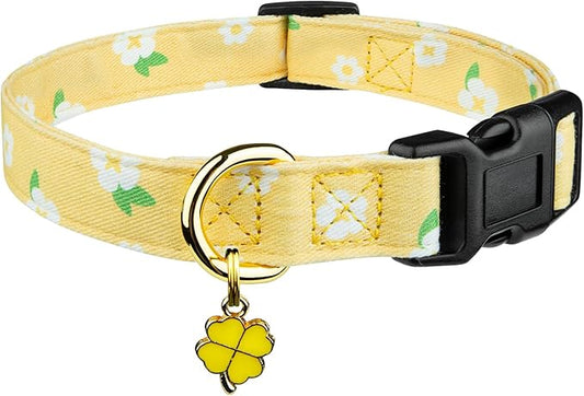 Cotton Handmade Dog Collar Cute and Distinctive Patterns Yellow Flower with Pendant for Girl Boy Dogs Collars L