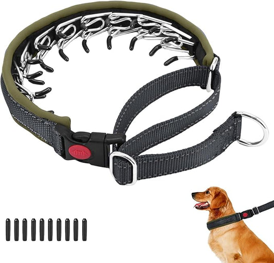 Martingale No Pull Dog Collar for Large Medium Small Dogs, Heavy Duty Nylon Reflective Adjustable Anti Pull Slip Collar with Buckle for Training Walking S Black Army Green
