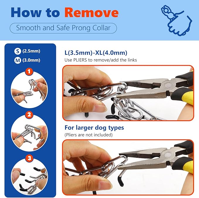 Supet Dog Prong Collar, Adjustable Dog Pinch Training Pinch Collar with Quick Release Buckle for Small Medium Large Dogs(Packed with One Extra Links)
