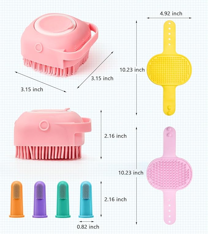 3PCS Dog Bath Brush Pet Shampoo Brush Cat Scrubber Bath Cat Shower Brush, Dog Bath Supplies, Suitable for Deshedding, Washing & Grooming for Short and Long Haired Pets(Pink Pink Yellow)