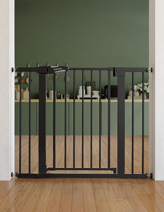Babelio Baby Gate for Doorways and Stairs, 26-40" Auto Close Dog Gate, PressGuard C5, Easy-Install Pressure Mounted Satey Door, No Drilling Safety Gate for Child and Pets, Black