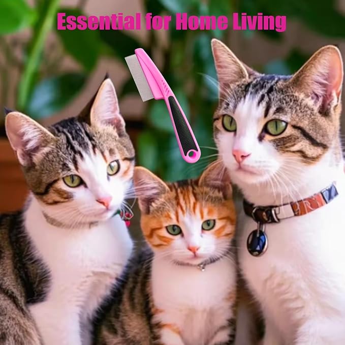 Flea Comb 1Pcs with High Strength Teeth Pet Tear Stain Remover Combs, Pet Dog Cat Grooming Comb Set Effective Float Hair Remover(Pink)