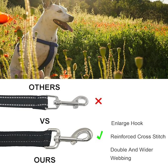 Thick Dual Padded Handle for Dog Training Control, 18 Inches Traffic Dog Leash Short with Reflective Stitching, Heavy Duty Short Hand for Small to Strong Sized Dogs Training Leash Black 1.5FT