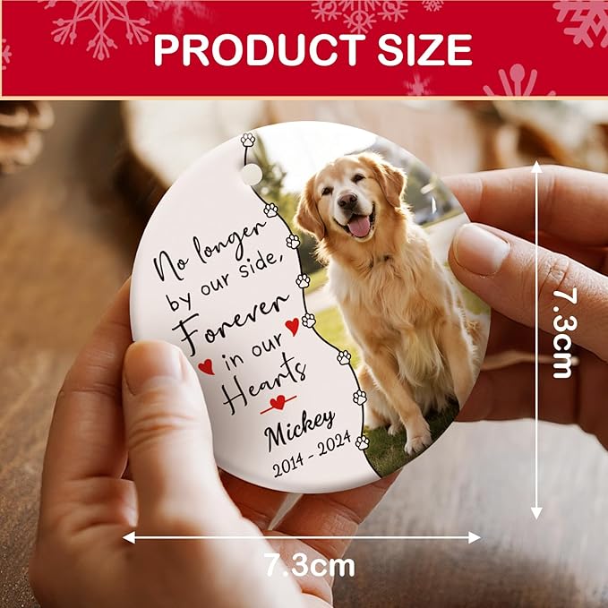 Bemaystar Dog Memorial Ornament- Personalized Pet Memorial Gifts Pet Memorial Ornament Dog Remembrance Ornament Forever in Our Hearts in Loving Memory, Sympathy Gifts Loss of Cat