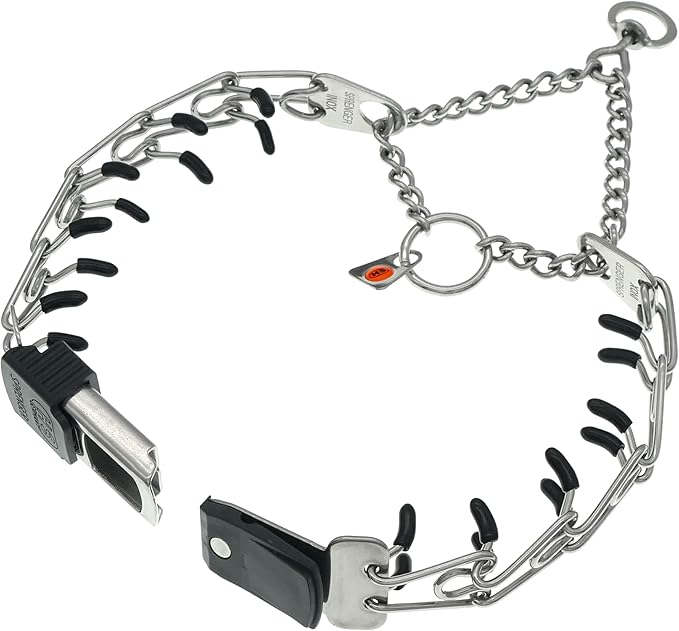 Herm Sprenger Dog Training Prong Collar with Quick Release Cliclock Buckle, 3 Extra Links, 30 Comfort Tips - Stainless Steel No-Pull Collar with Swivel Ring for Small Medium Dogs, Made in Germany