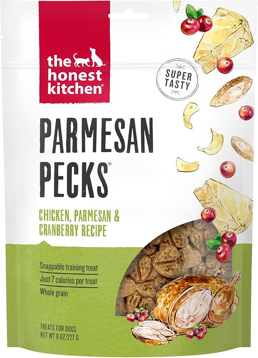 The Honest Kitchen Human Grade Dog Treats Parmesan Pecks: Chicken, Parmesan & Cranberry Recipe, 8 oz Bag