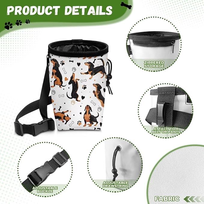 Cute Dachshund Puppy Training Pouch Treat Pouches for Pet Training, Dog Walking Bag Pet Feed Snack Reward Pouch Multiwear Treat Tote with Waist Belt Shoulder Strap
