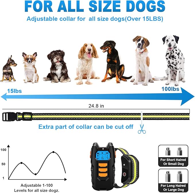 Flittor Dog Training Collar, Shock Collar for Dogs with Remote, Rechargeable Dog Shock Collar, 3 Modes Beep Vibration and Shock Waterproof Bark Collar for Small, Medium, Large Dogs… (Orange)
