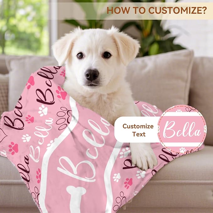 Bemaystar Custom Dog Blanket - Ships Next Day Dog Blankets for Small Dogs Personalized Blanket with Name Personalized Gift for Dogs Cat Kids Friends Couples Name