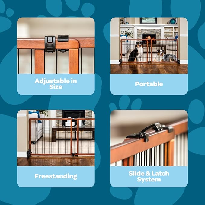 Carlson 28" Extra Tall Super Wide Dog Gate, 40"-70” Adjustable Freestanding Wooden Pet Gate for Doorways & Hallways