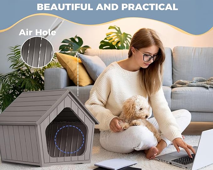 DRATO Dog House Indoor Outdoor Durable Resin Material Houses for Dogs Outside Weatherproof Cozy Small Dog Houses Pet Shelter for Patio, Porch, Living Room