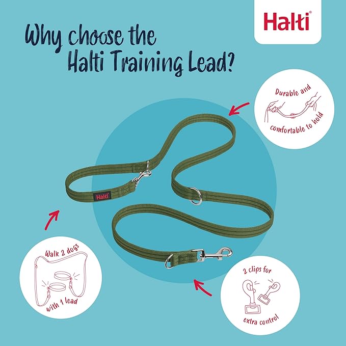 Halti Training Leash - Multifunctional Double-Ended Dog Leash, Ideal for Anti-Pulling Dog Training. Lightweight & Durable. Suitable for Small to Medium Dogs & Puppies (Size Small, Forest Green, 2m)