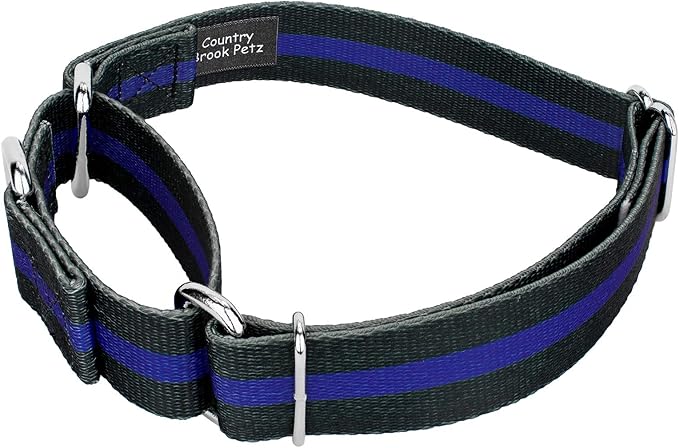 Country Brook Petz - Thin Blue Line Martingale Dog Collar - Camouflage Collection Featuring Rugged Designs (1/2 Inch, 2XS)