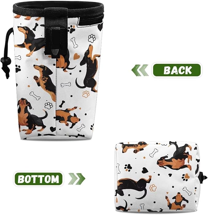 Cute Dachshund Puppy Training Pouch Treat Pouches for Pet Training, Dog Walking Bag Pet Feed Snack Reward Pouch Multiwear Treat Tote with Waist Belt Shoulder Strap