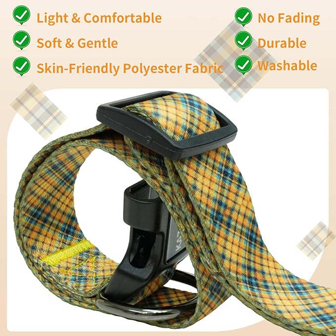 Kazazoo Dog Collar Cute and Soft Nylon Puppy Collar for Boy and Girl, Adjustable Dog Collars for Small Medium Dogs, Yellow&Blue Plaid-M