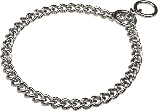 Herm Sprenger Chrome Plated Short Link Chain Collar with Round Chain - 4 mm x 26 inches
