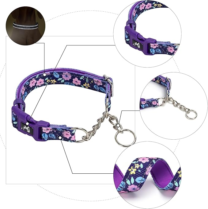 Reflective Martingale Dog Collar – Adjustable No-Slip Pink Training Collar with Quick-Release Buckle, Nylon Safety Collar for Medium Large XL Dogs (Pink m