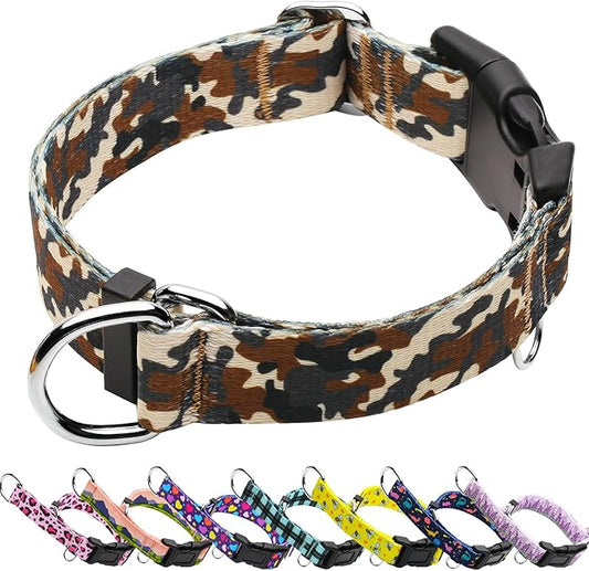 Martingale Collar for Dogs with Buckle No Pull Adjustable Nylon Limited Slip Training Dog Collars (Camouflage, Small)