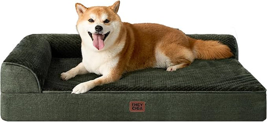 EHEYCIGA Memory Foam Dog Bed Large Size Dogs, Orthopedic Dog Bed Large with Washable Removable Cover, Waterproof Pet Sofa Couch with Nonskid Bottom, 36x27x6, Dark Green