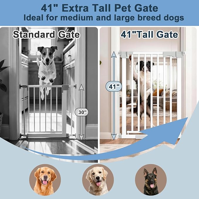 41 Extra Tall Dog/Pet Gate gate for Indoor,Heavy Duty Pressure Mount Baby Gate with Auto-Close & Walk Through,Adjustable Width 30-49.2 Inches, for Stairs, Doorways, Kitchen, White