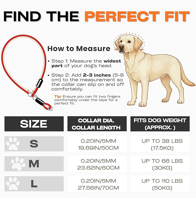 Heavy Duty Steel Wire Dog Training Collar - PVC Coated Martingale Slip Collar with Adjustable Safety Stopper for No-Pull Walking & Obedience Red 0.197" D/27.56" L