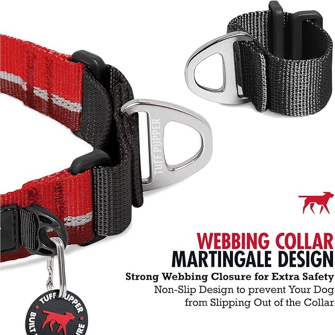 Tuff Pupper Martingale Collar for Dogs | Gentle Nylon Limited Cinch is Perfect for Training | Durable Locking Buckle | Reflective for Safer Night Walking | Sizing for All Breeds (Red, X-Large)