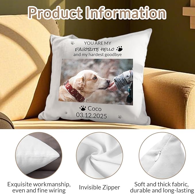 Custom Dog Memorial Throw Pillow with Photo - Personalized Loss of Dog Sympathy Gift for You | Pet Memorial Gifts for Dogs/Cats (Style 2)