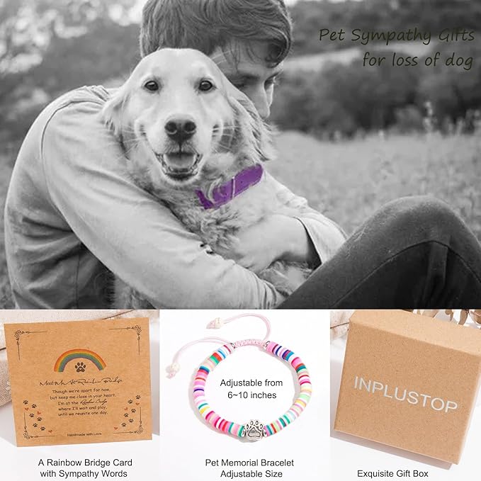 Dog Memorial Gifts: Rainbow Bridge Pet Memorial Bracelet for Men Women, Loss of Dog Sympathy Gift, Colorful Silicone Wristband, 6 to 10 inches