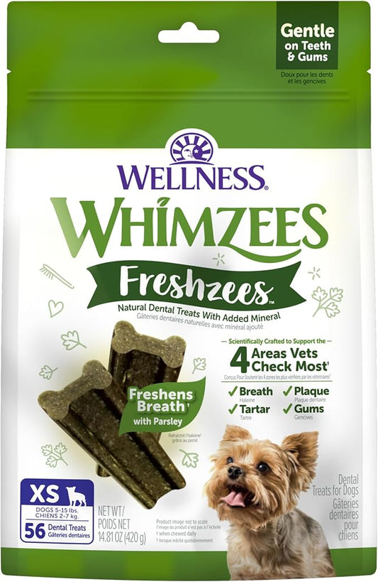 Wellness WHIMZEES Freshzees Dog Dental Treat, Soft Chews, Freshens Breath, Extra-Small Size, 14.81 oz Bag, 56 Count